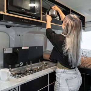 Mighty HiLite Campervan – 2 Berth NZ Interior Kitchen Stovetop Sink Mighty HiLite Campervan – 2 Berth NZ Interior Kitchen Stovetop Sink