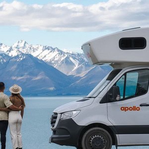 Apollo Euro Deluxe Motorhome – 6 Berth Exterior Lake Tekapo Front Side View