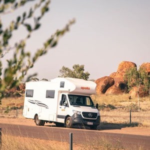 Apollo Euro Deluxe Motorhome – 6 Berth NZ Exterior Devils Marbles Road Front View