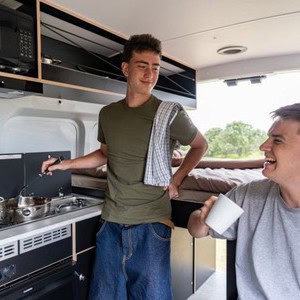 Mighty Double Down Campervan – 4 Berth NZ Interior Kitchen Stovetop Sink