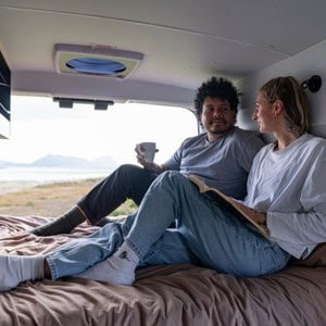 Mighty Highball Campervan – 2 Berth NZ Interior Bedroom Lounge Area