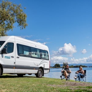 Maui Ultima Motorhome– 2 Berth NZ Exterior Lakeside Campsite Side View