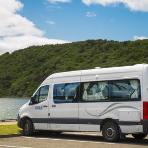 Maui Ultima Motorhome– 2 Berth NZ Exterior Picton Waterfront Rear Side View