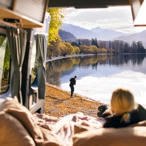Maui Ultima Motorhome– 2 Berth NZ Interior Rear Bed Lake View