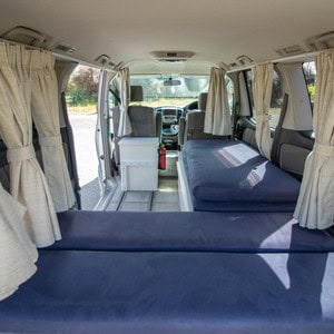 Lucky Rodeo Campervan 2 Berth – NZ Bed and Front Seats View