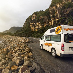 TA HiTop Campervan – 3 Berth NZ Exterior Coastal Rear Side View