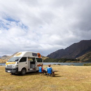 TA HiTop Campervan – 3 Berth NZ Exterior Mountain Campsite Door Side