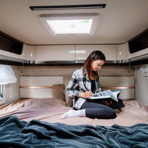 Britz Wanderer 4 Berth NZ Interior Rear Queen Bed