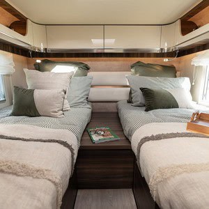 Britz Wanderer 4 Berth NZ Interior Twin Beds Overhead Storage