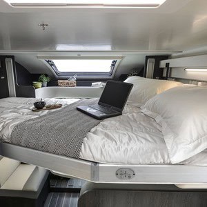 Britz Odyssey 4 Berth NZ Rear Transverse East West Bed Layout 08 Drop Down Bed
