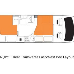Britz Odyssey 4 Berth NZ Rear Transverse East West Bed Layout 13 Floorplan Night