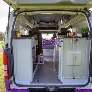 Jucy Chilld Sunseeker 4 Berth NZ Interior Rear Kitchen Cabinets