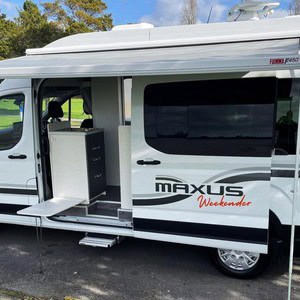KO Hitop – 2 Berth NZ Side View Awning And Sliding Door Open