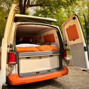 SP Cosmo VW 3 Berth NZ Interior Rear Doors Open Bed Setup